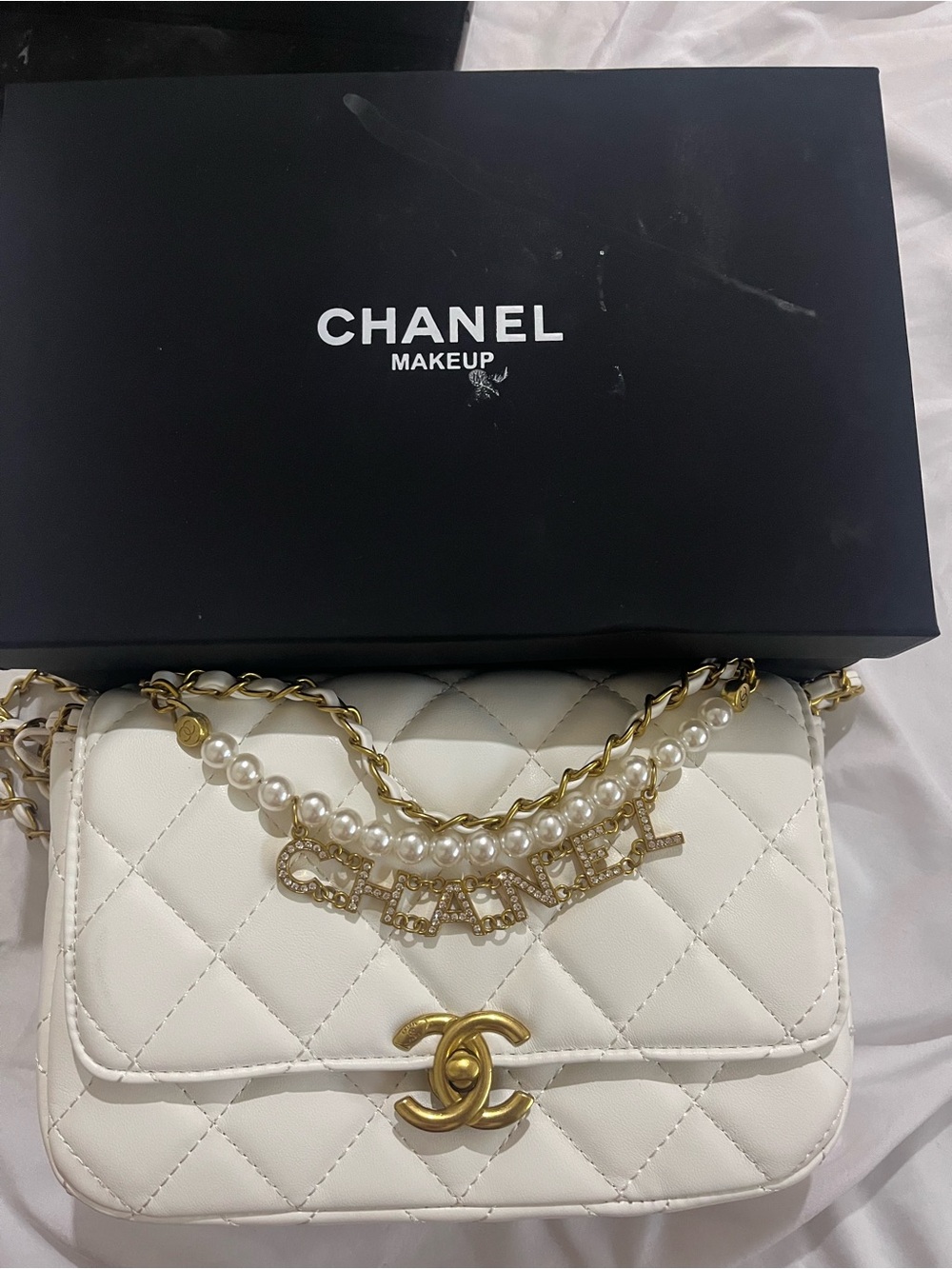 CHANEL GWP Lambskin Mini Shoulder Bag with Gold Chain & Pearl Charm